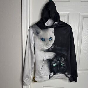 Unisex Cat kitty Print Pullover Hoodie with cute kittens cats Catmom kawaii